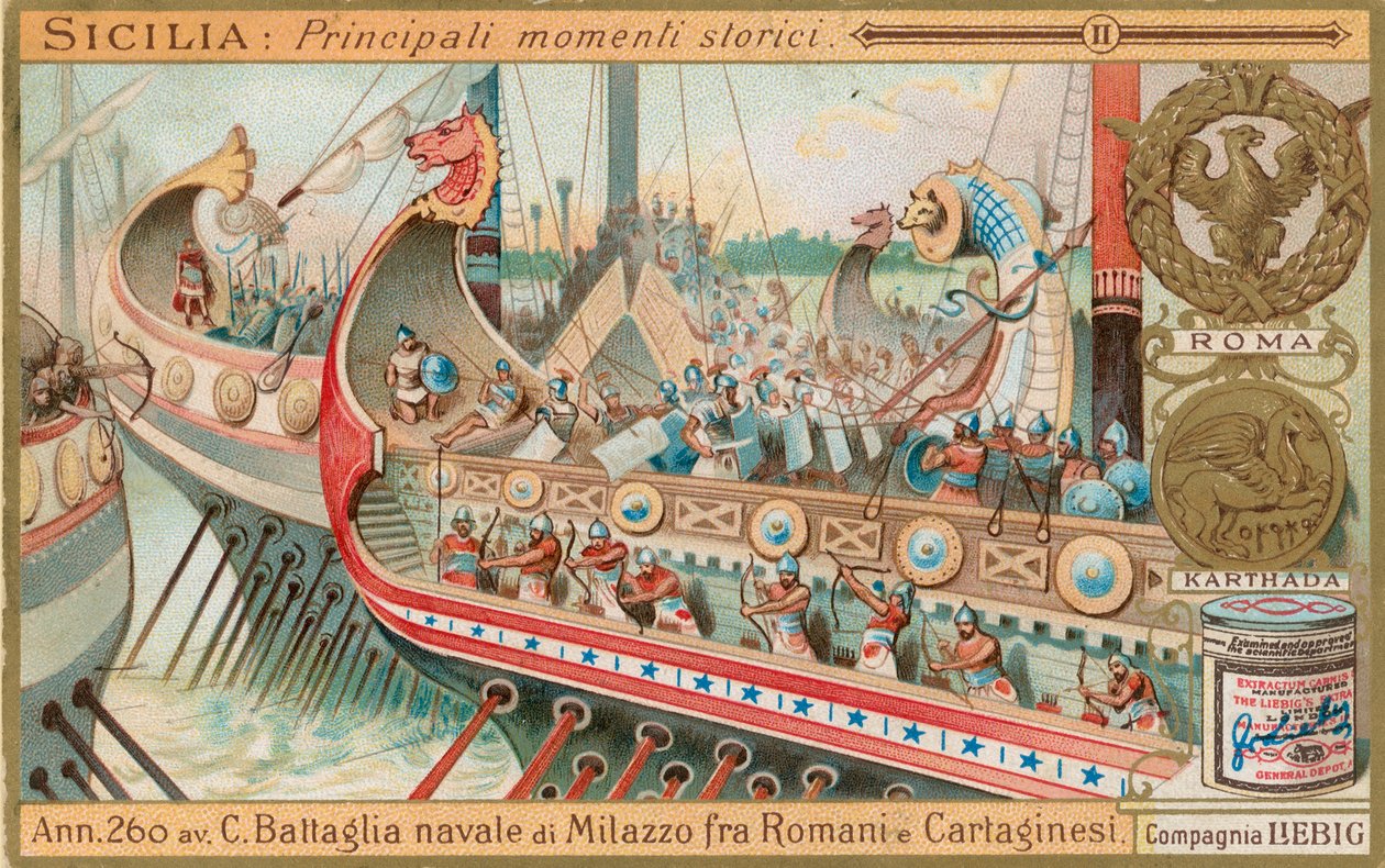 Historia de Sicilia, tarjeta Liebig, principios del siglo XX (cromo) de European School