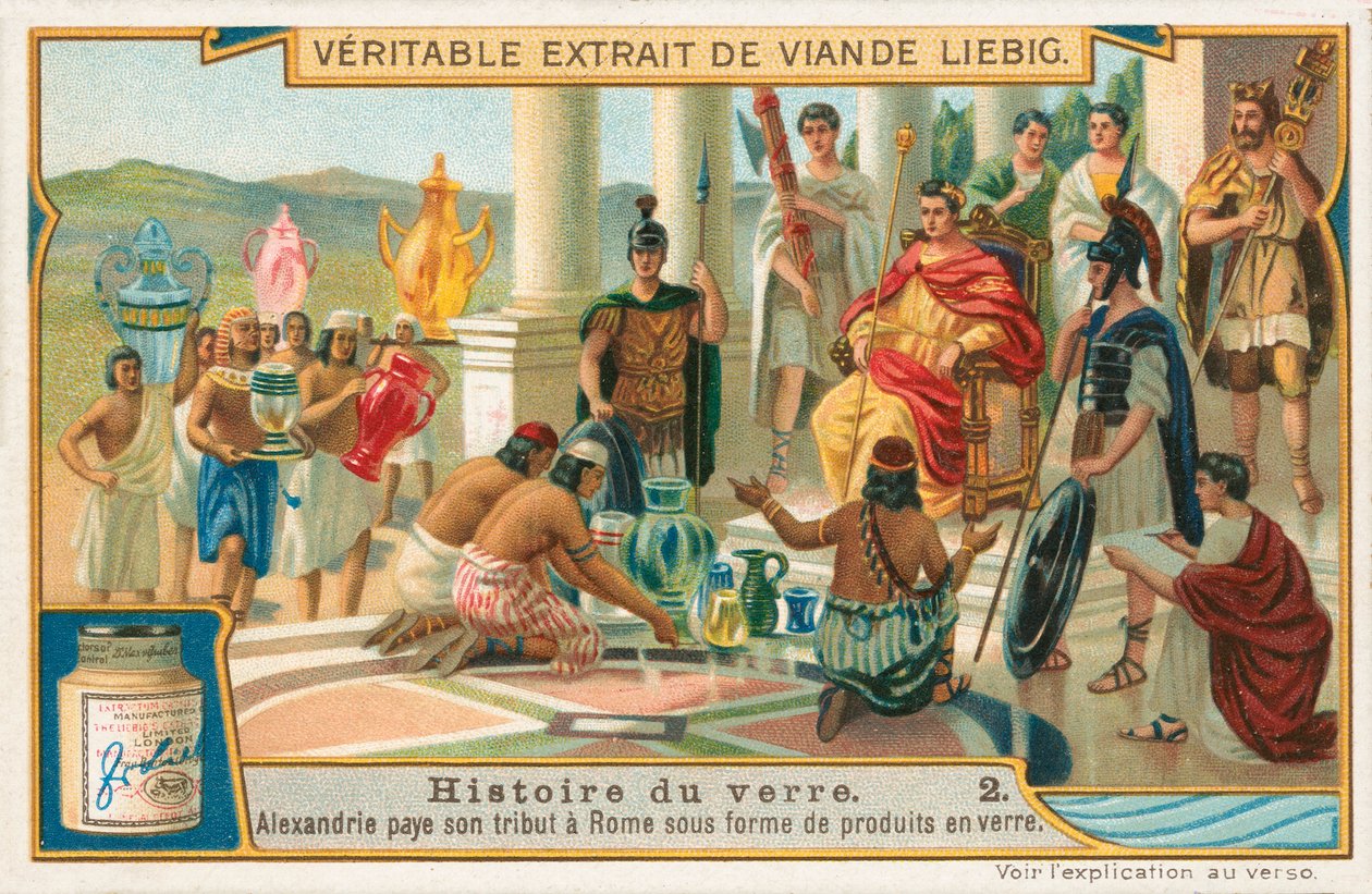 Historia del vidrio, tarjeta Liebig, principios del siglo XX (cromo) de European School