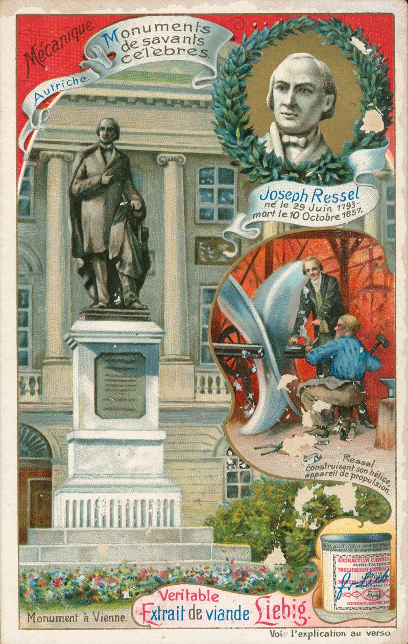 Joseph Ressel, tarjeta Liebig, principios del siglo XX (cromo) de European School