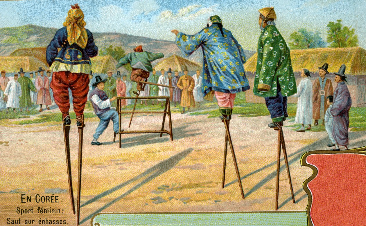 Mujeres coreanas en zancos jugando a saltar obstáculos, 1904 de European School