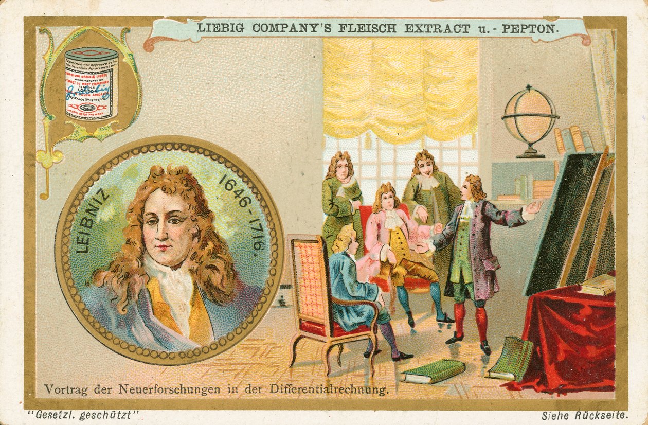 Liebniz, tarjeta Liebig, principios del siglo XX (cromo) de European School