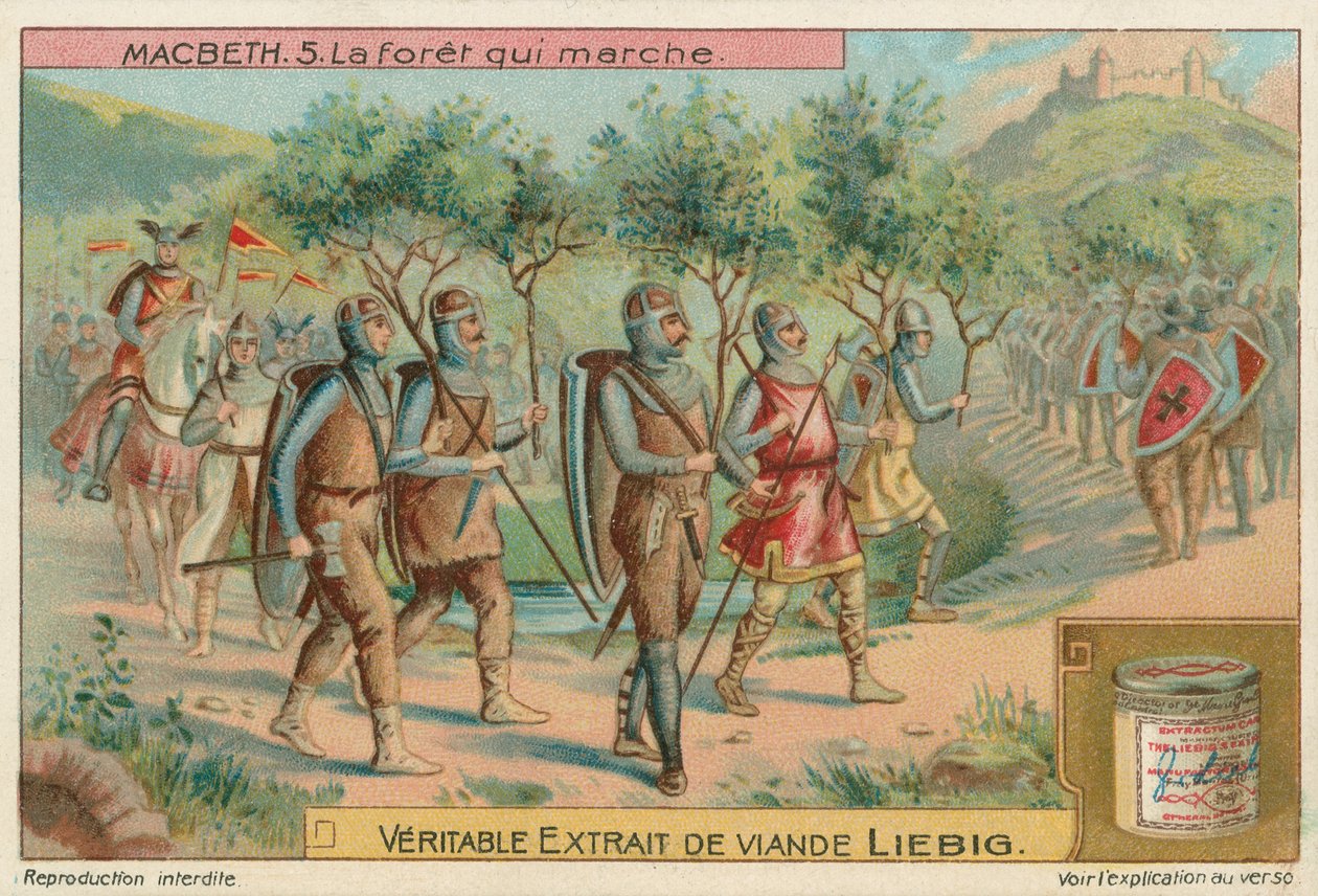 Macbeth. El bosque que marchaba, tarjeta Liebig, principios del siglo XX (cromo) de European School