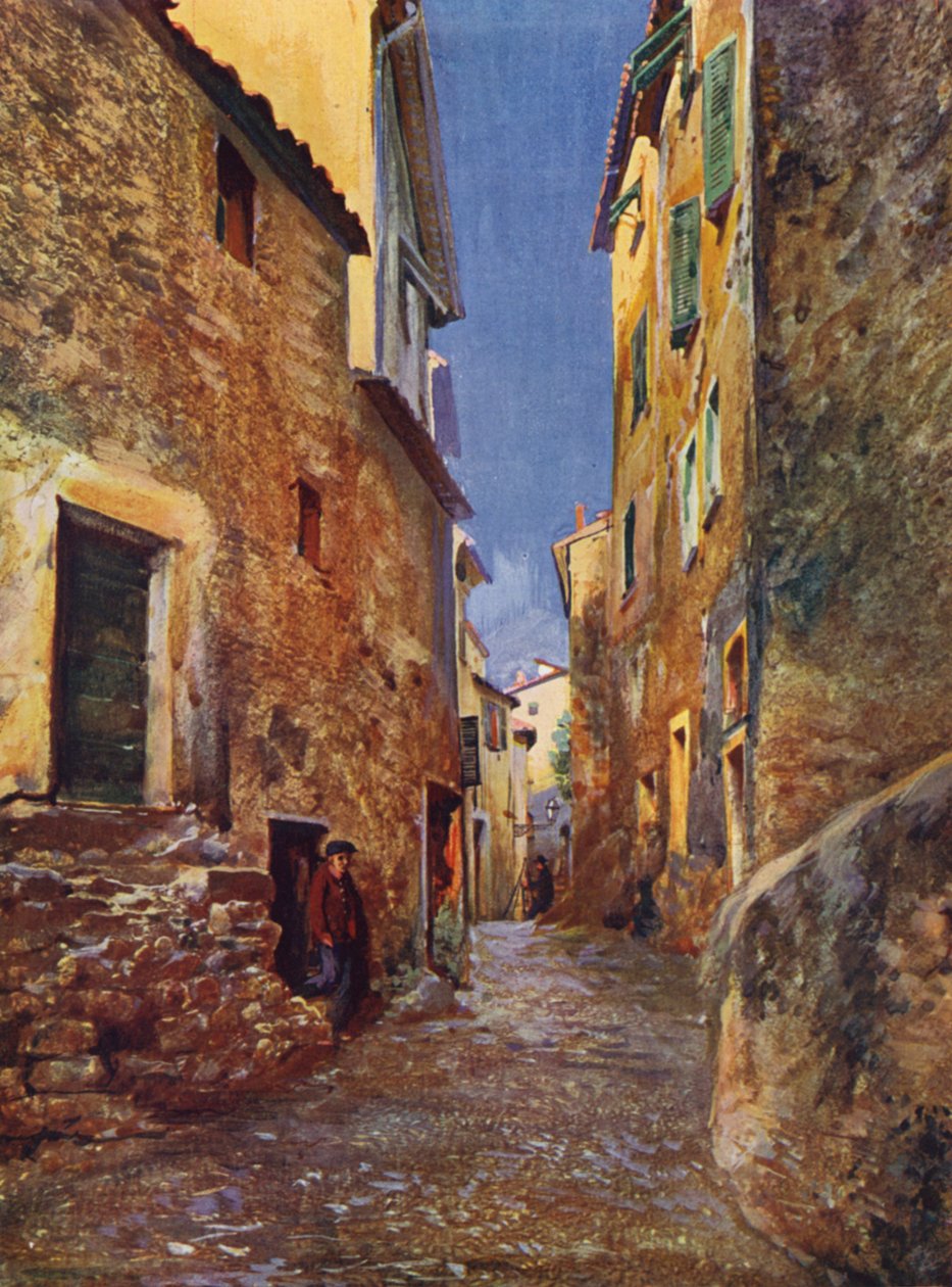 Menton, Rue dans la Vieille Ville (litografía en color) de European School