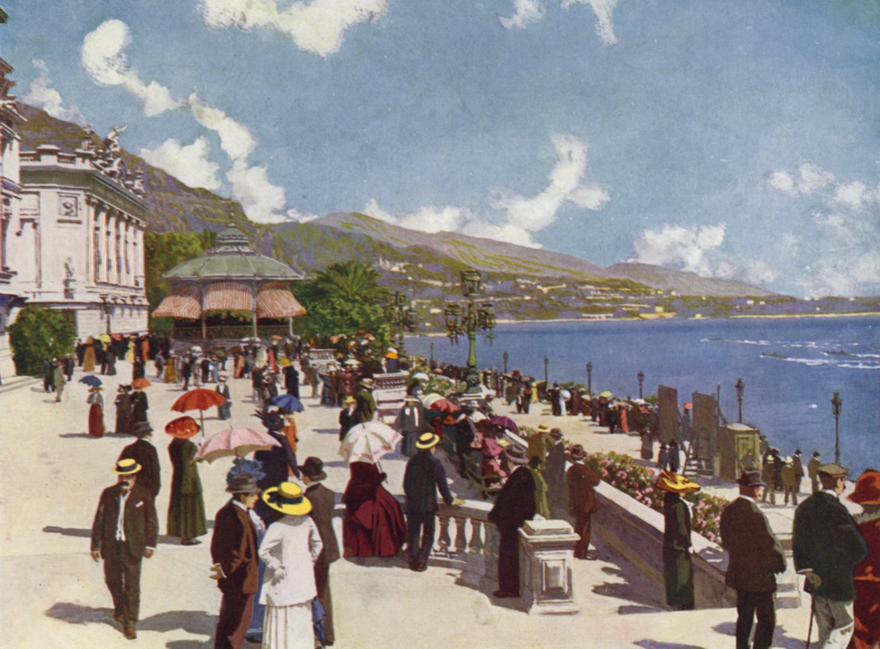 Monte-Carlo, La Terrasse y el Kiosque de la Musique (litografía en color) de European School
