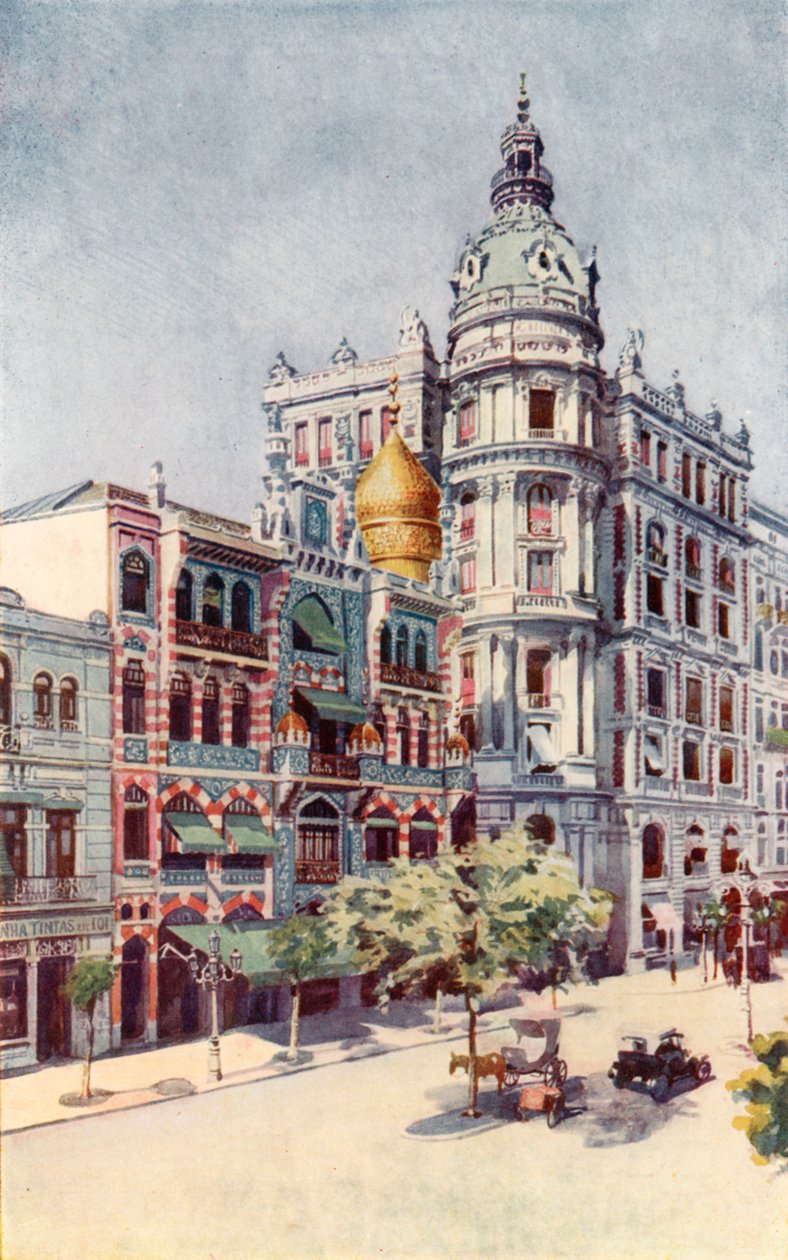 Edificio Morisco y Oficinas de los Sres. Guinle, Avenida Rio Branco (litografía en color) de European School