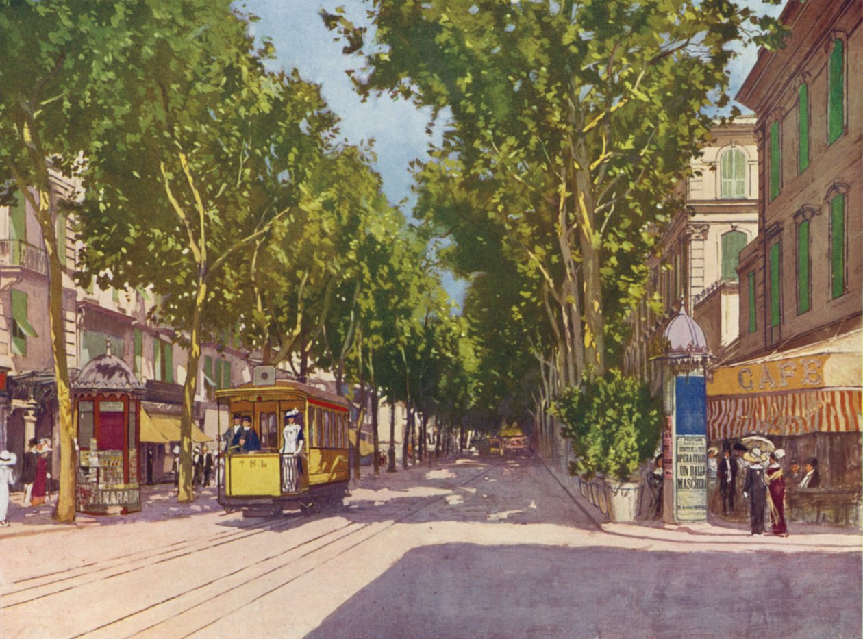 Niza, Avenue de la Gare (litografía en color) de European School