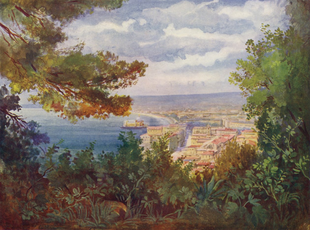 Niza, La Jetee-Promenade desde el Chateau (litografía en color) de European School