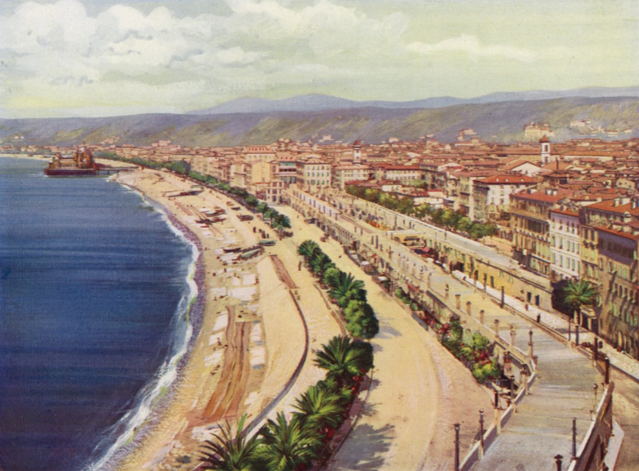 Niza, Quai du Midi y Vue Generale (litografía en color) de European School