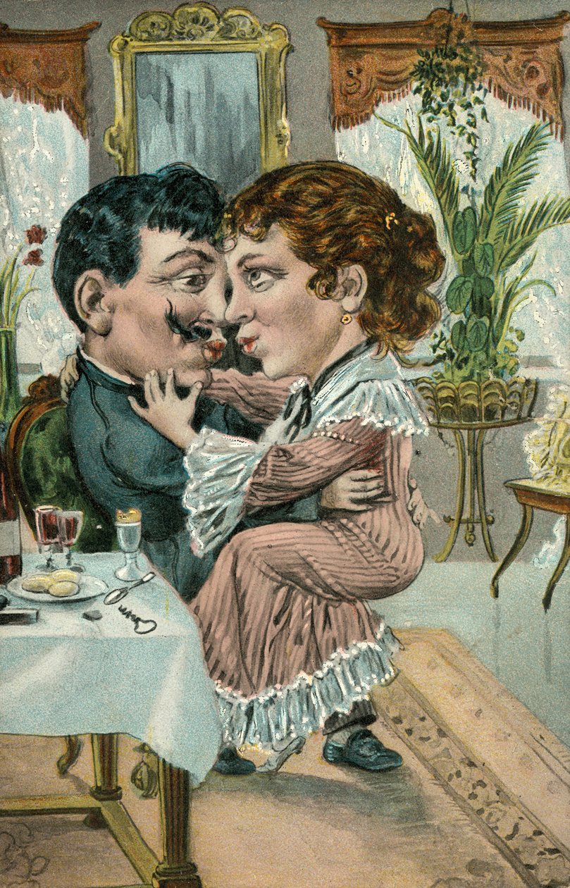 Pareja de enamorados besándose (litografía en color) de European School
