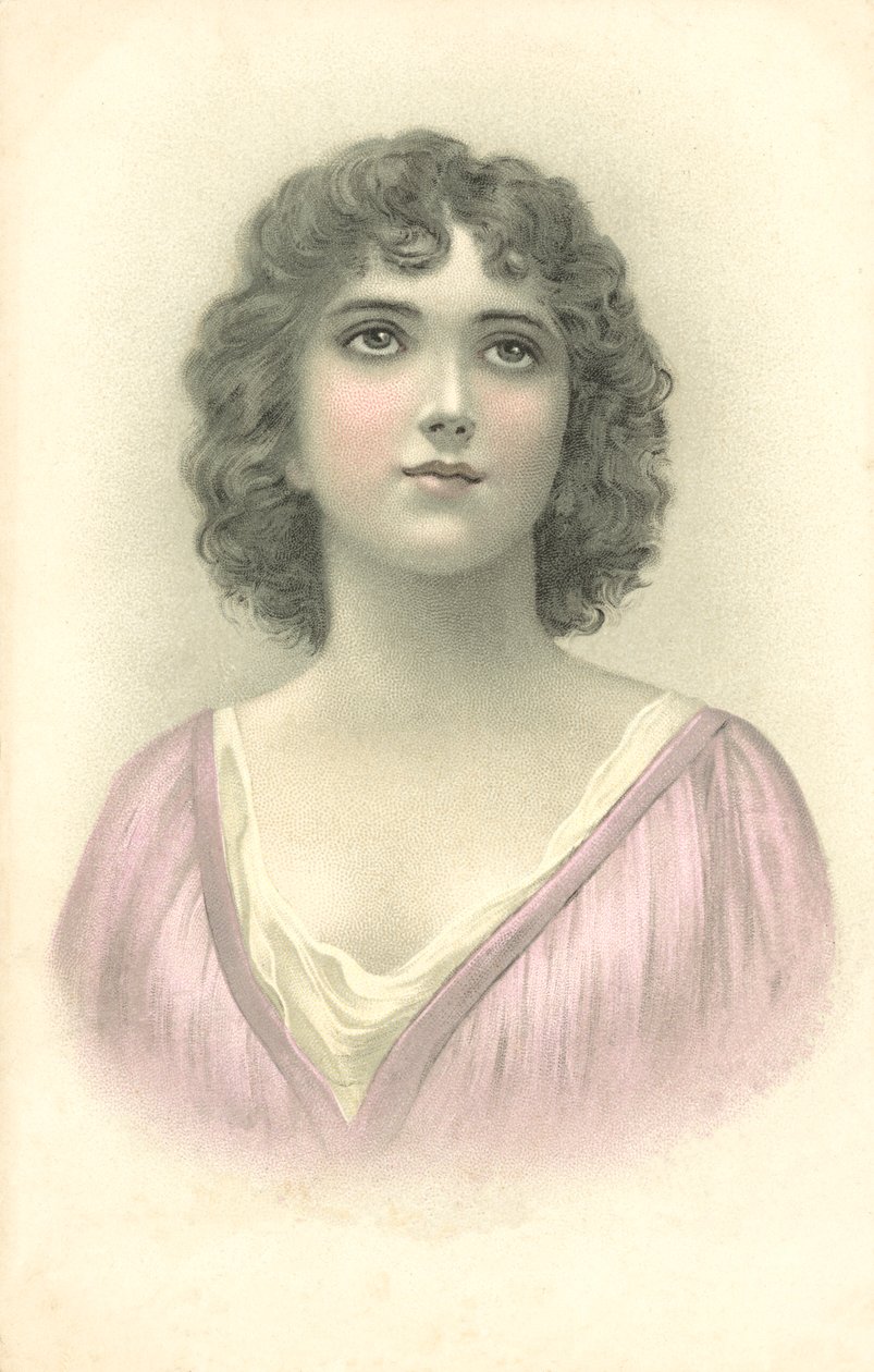 Retrato de niña (litografía en color) de European School
