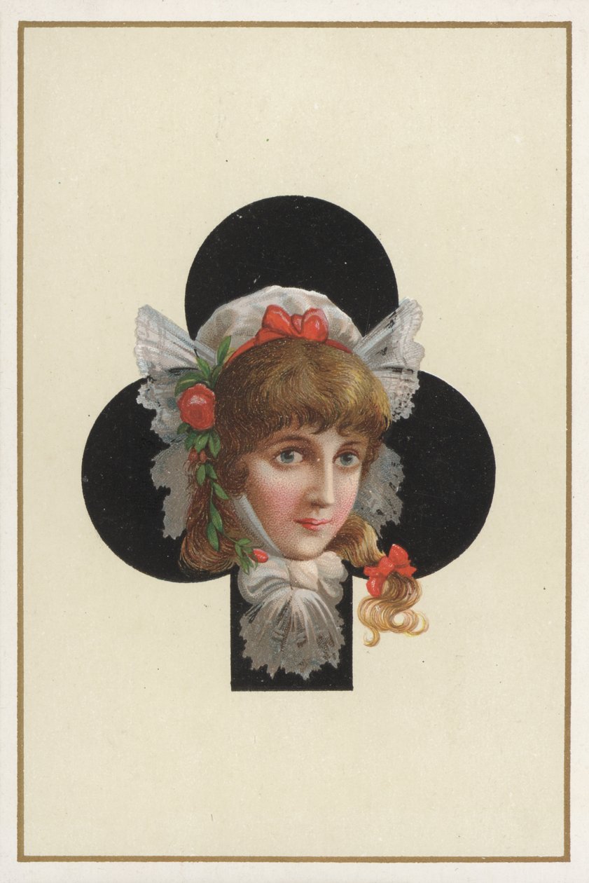 Retrato de una niña en un naipe (litografía en color) de European School