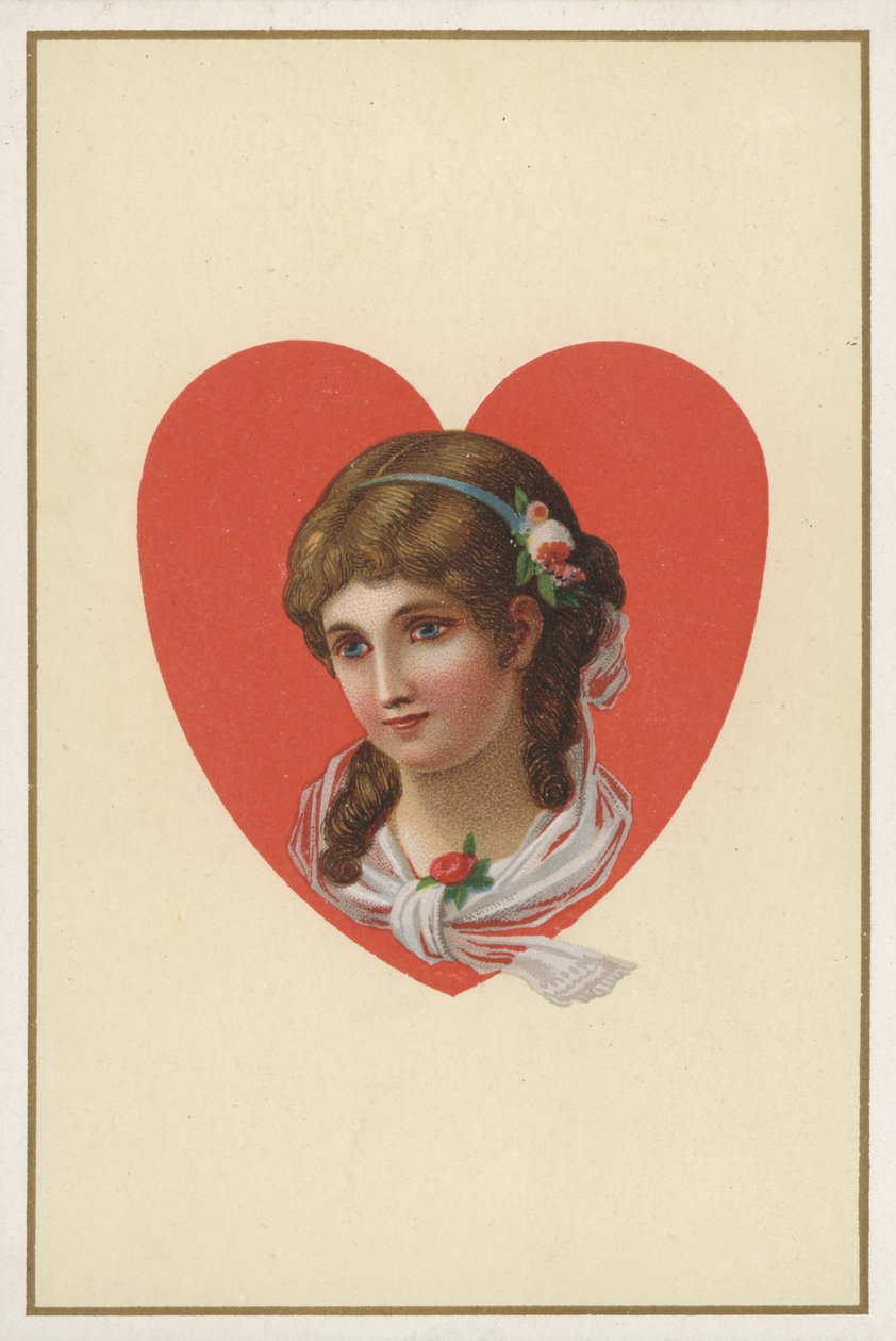 Retrato de una niña en un naipe (litografía en color) de European School