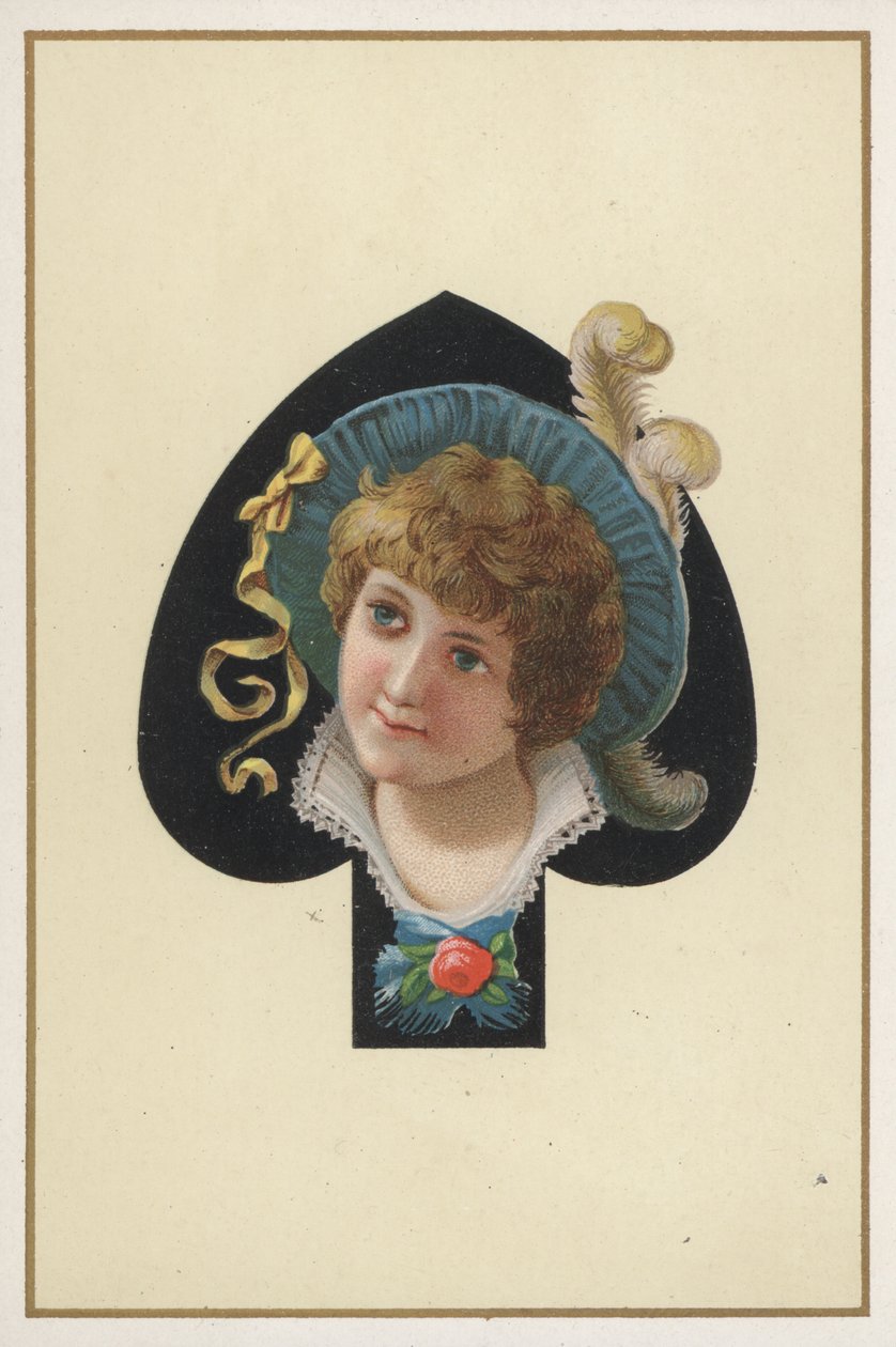 Retrato de una niña en un naipe (litografía en color) de European School