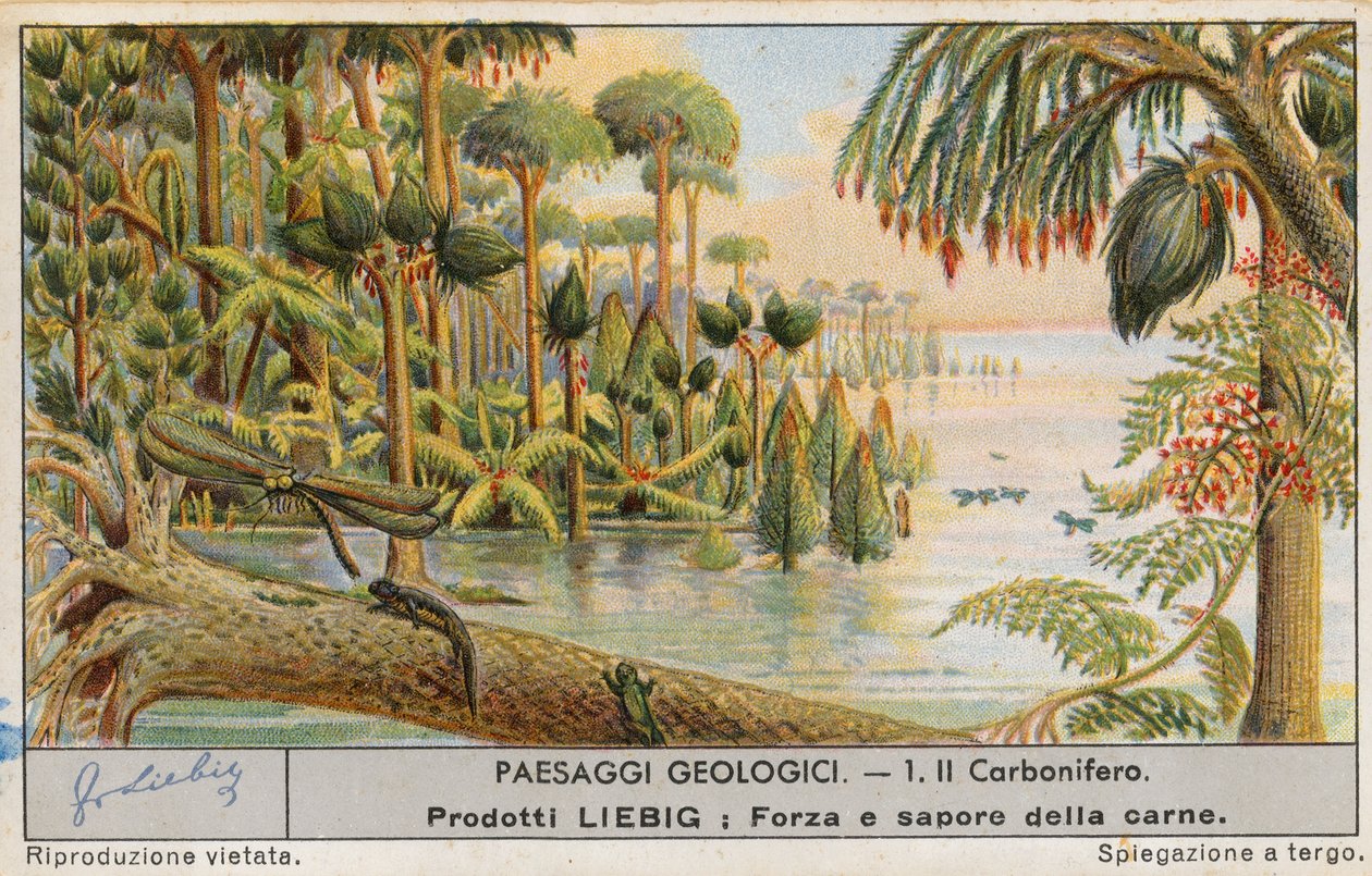 Mundo prehistórico, tarjeta Liebig, principios del siglo XX (cromo) de European School