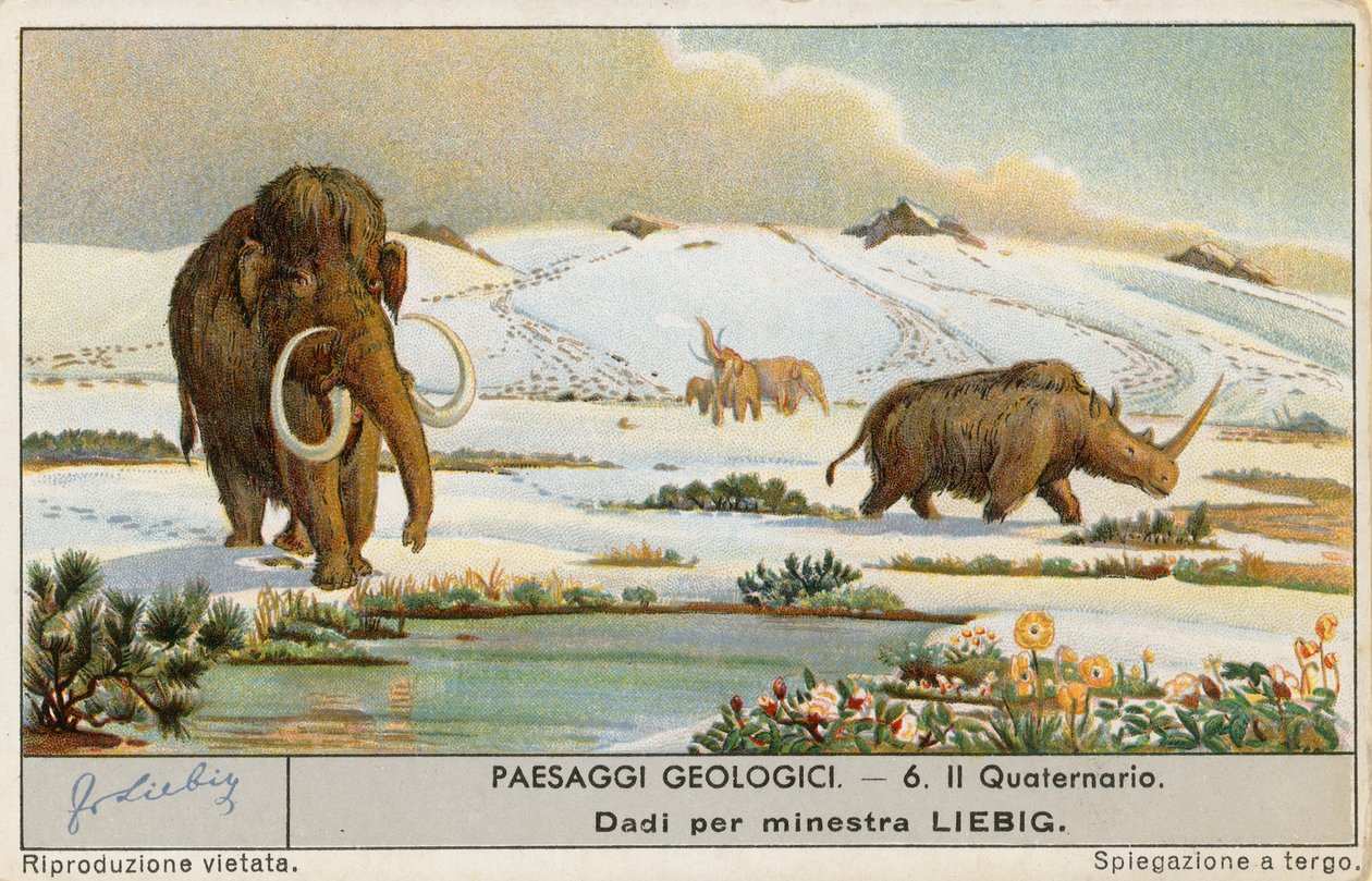 Mundo prehistórico, tarjeta Liebig, principios del siglo XX (cromo) de European School