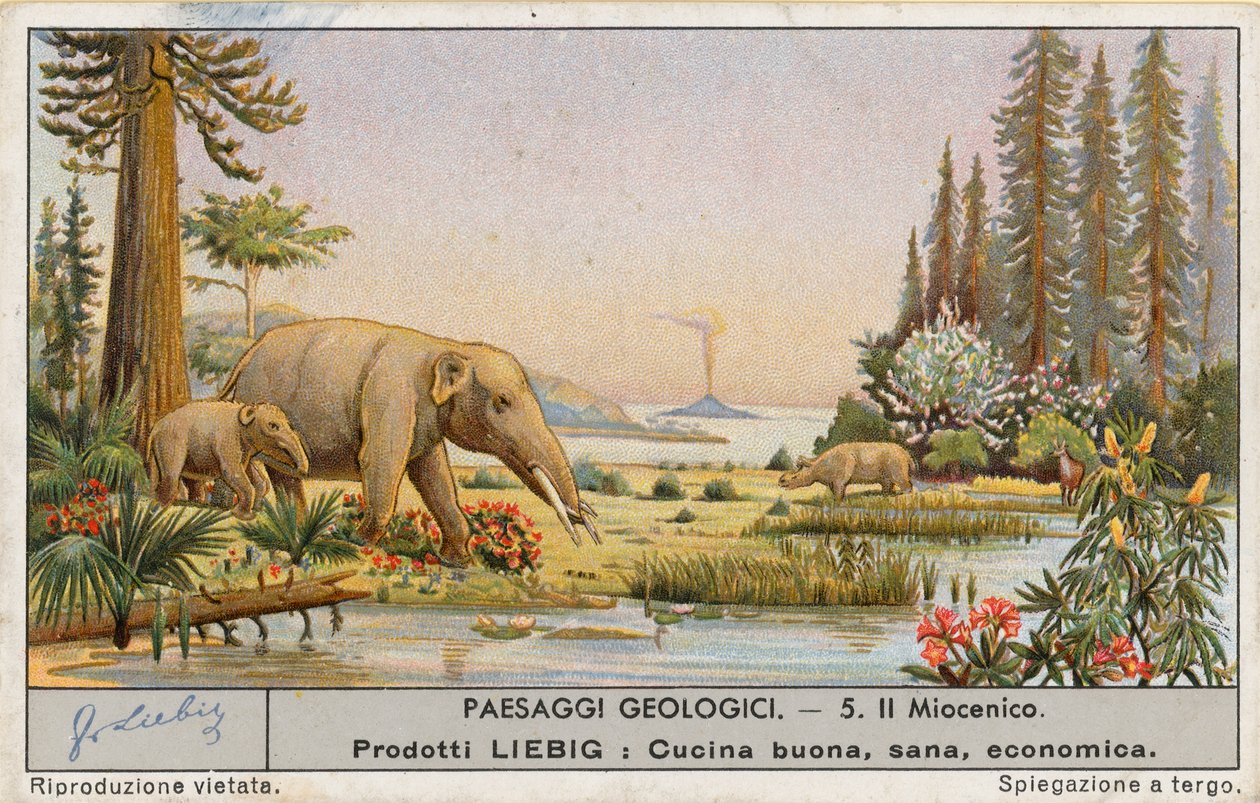 Mundo prehistórico, tarjeta Liebig, principios del siglo XX (cromo) de European School