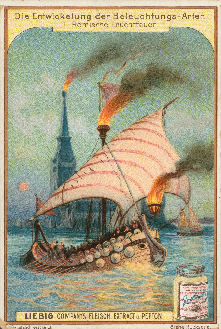 Galeón romano, tarjeta Liebig, principios del siglo XX (cromo) de European School