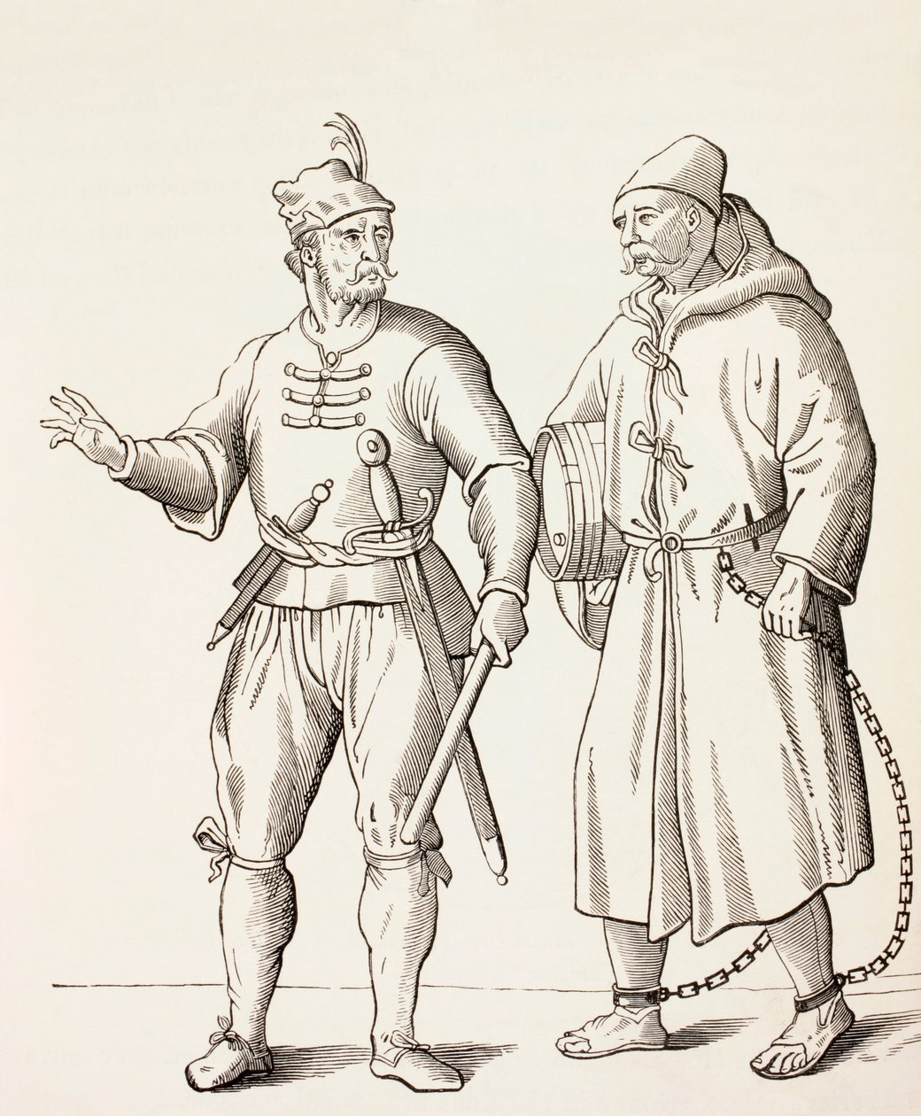 Soldado de galera del siglo XVI con un esclavo de galera, c.1880 de European School
