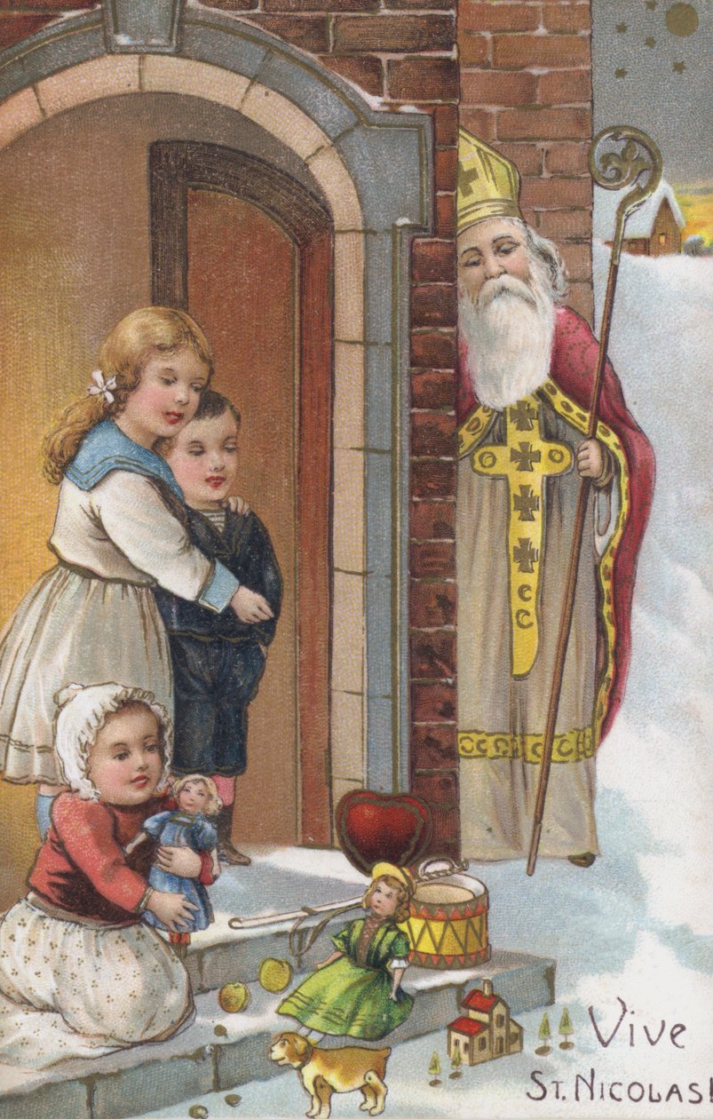 Tarjeta del día de San Nicolás (cromolito) de European School