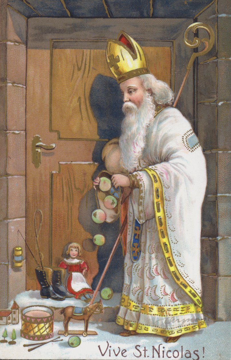 Tarjeta del día de San Nicolás (cromolito) de European School