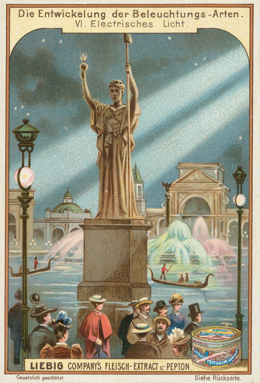 Farolas, tarjeta Liebig, principios del siglo XX (cromo) de European School