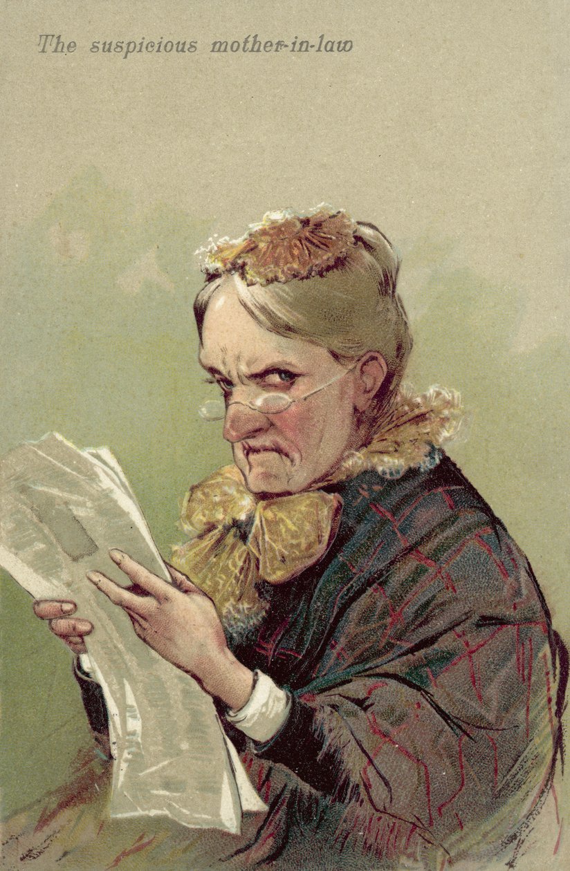 La suegra desconfiada (litografía en color) de European School