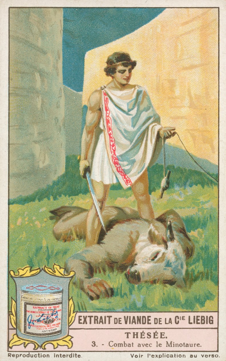 Teseo, tarjeta Liebig, principios del siglo XX (cromo) de European School