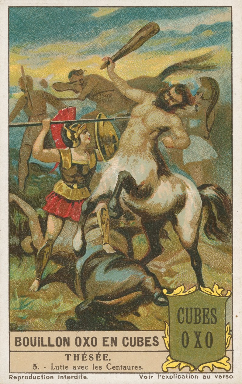 Teseo, tarjeta Liebig, principios del siglo XX (cromo) de European School