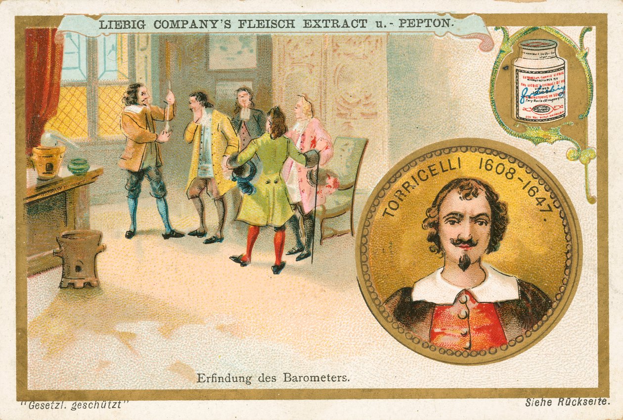 Torricelli, tarjeta Liebig, principios del siglo XX (cromo) de European School