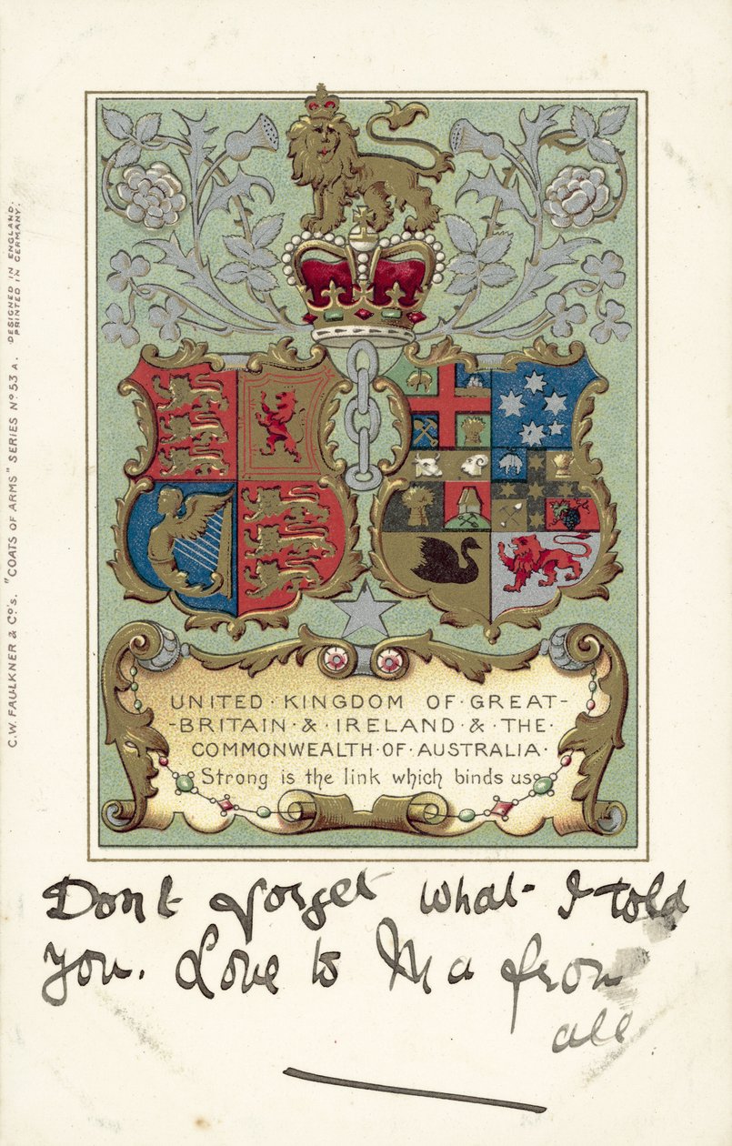 Reino Unido de Gran Bretaña e Irlanda y Commonwealth de Australia (litografía en color) de European School