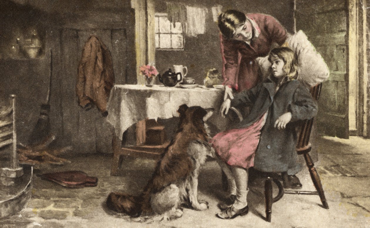 Niña enferma (litografía en color) de European School