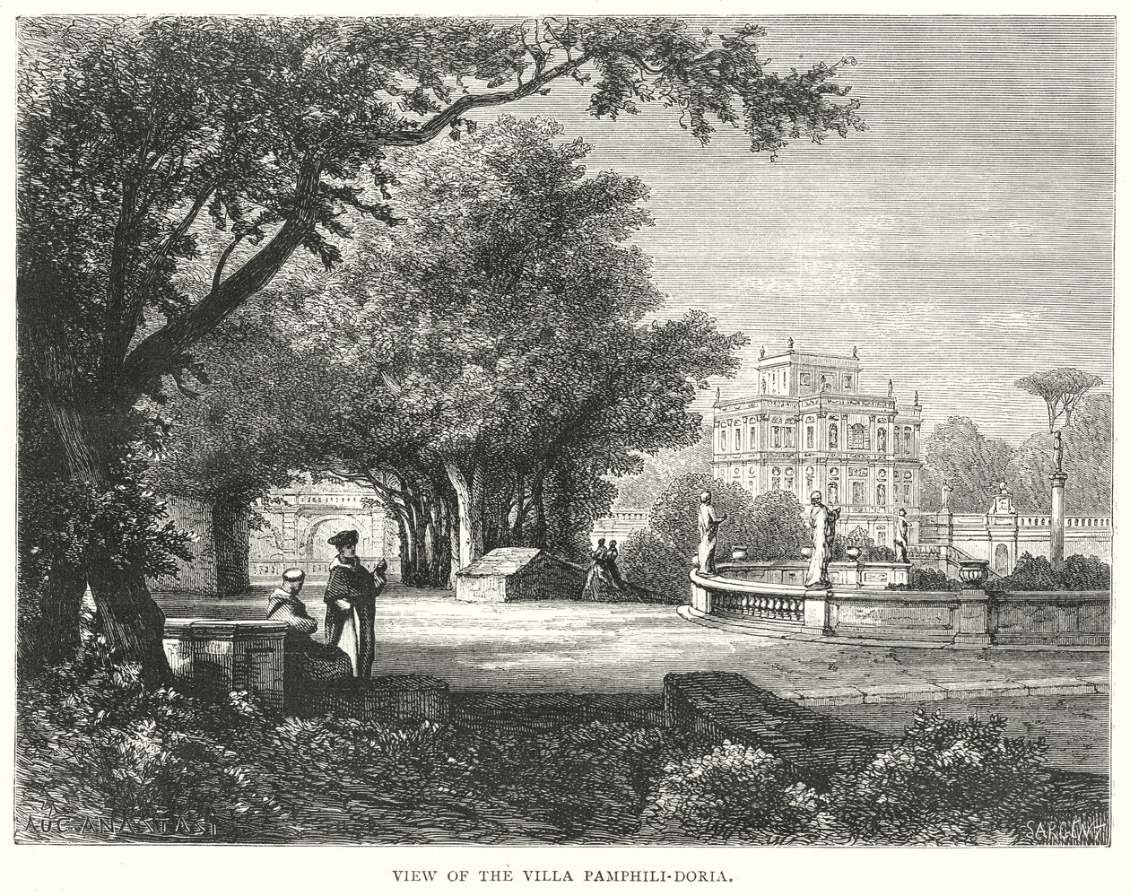 Vista de la Villa Pamphili-Doria (grabado) de European School