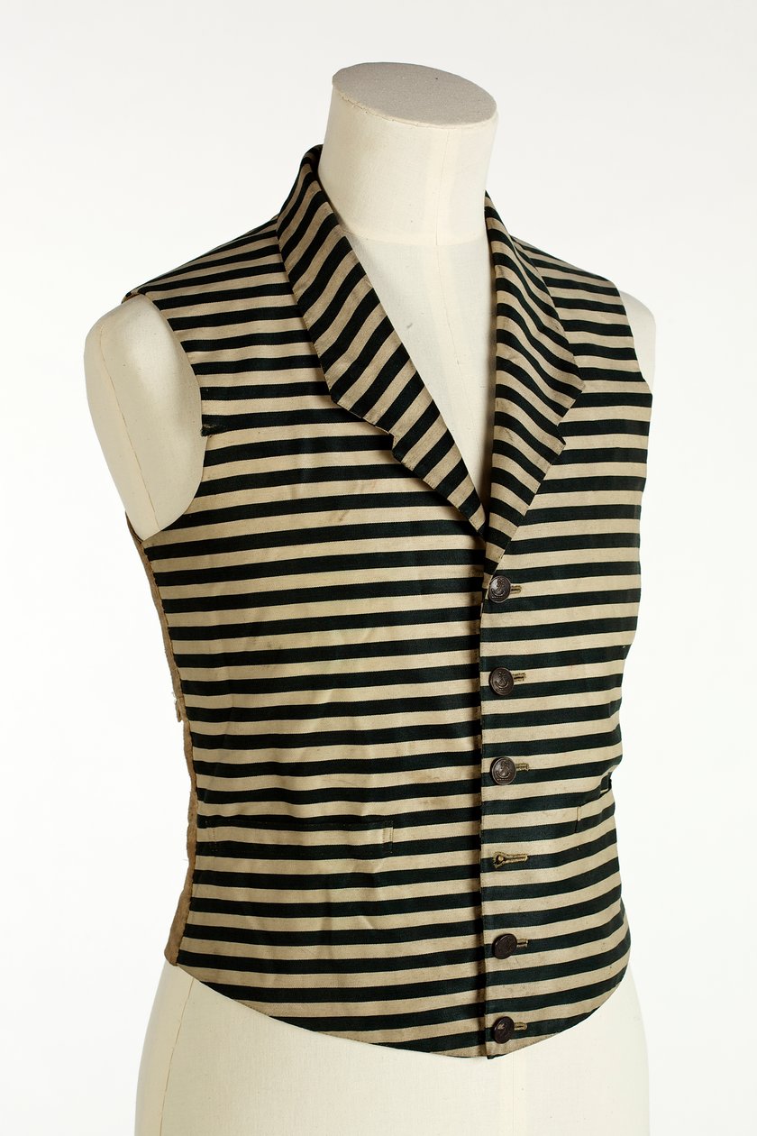 Chaleco con rayas horizontales verde oscuro y blanco, c.1800-50 de European School