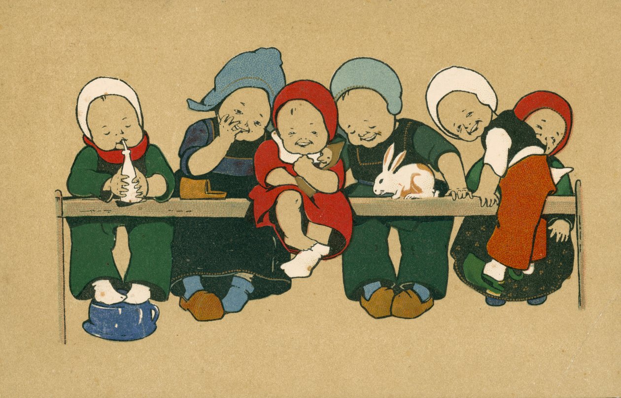 Niños holandeses disfrazados (litografía en color) de European School