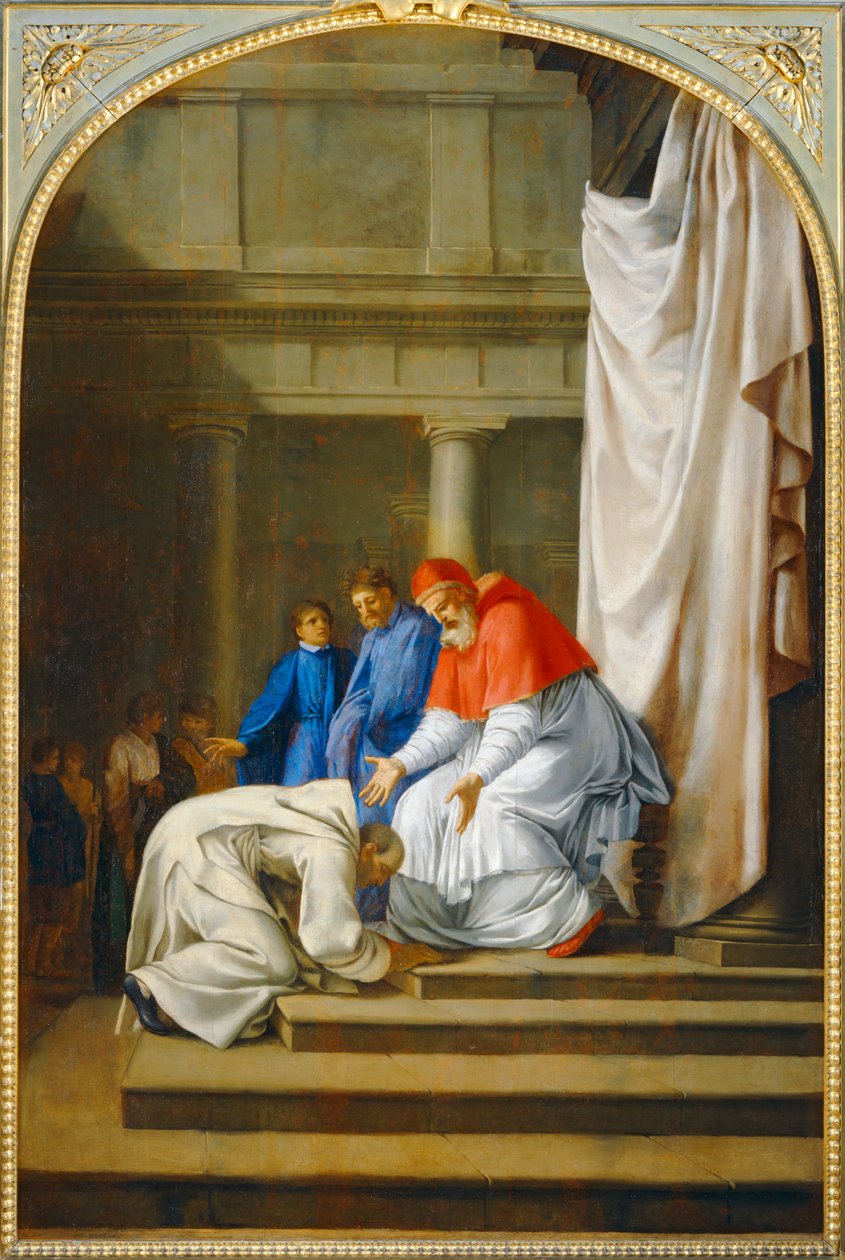 Saint Bruno aux pieds du pape Urbain II - San Bruno a los pies del papa Urbano II. 1645-1648 ... de Eustache (studio of) Le Sueur