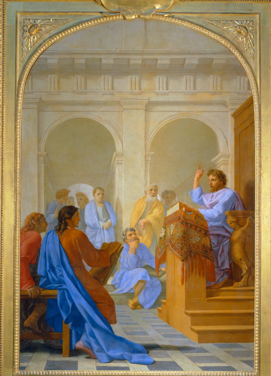 Saint Bruno enseigne la theologie dans les ecoles de Reims - San Bruno enseña teología en las escuelas de Reims ... de Eustache (studio of) Le Sueur