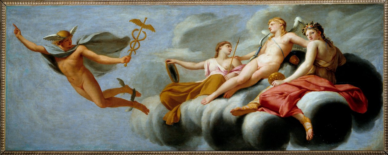 Cupido ordena a Mercurio anunciar su poder al universo. Pintura de Eustache Le Sueur (1617-1655) 1646 de Eustache Le Sueur