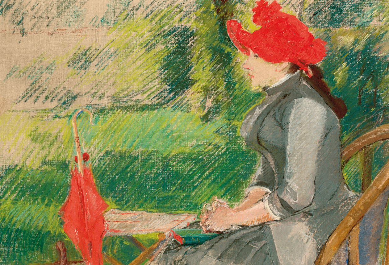 Leyendo en el jardín; o Mujer con sombrero rojo, c. 1880-1882 de Eva Gonzalès