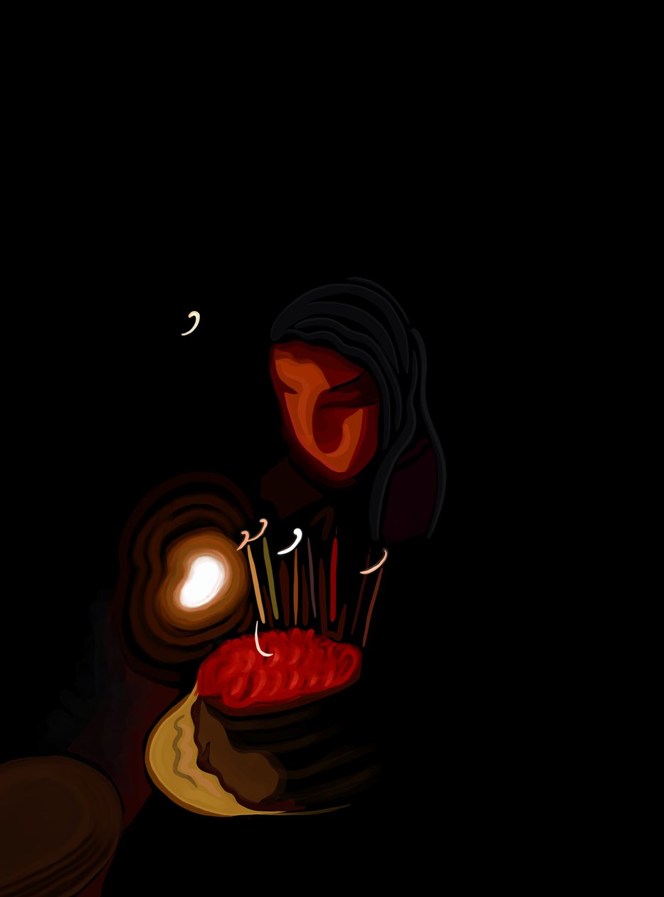 Ava soplando velas (arte digital) de Evan Sklar