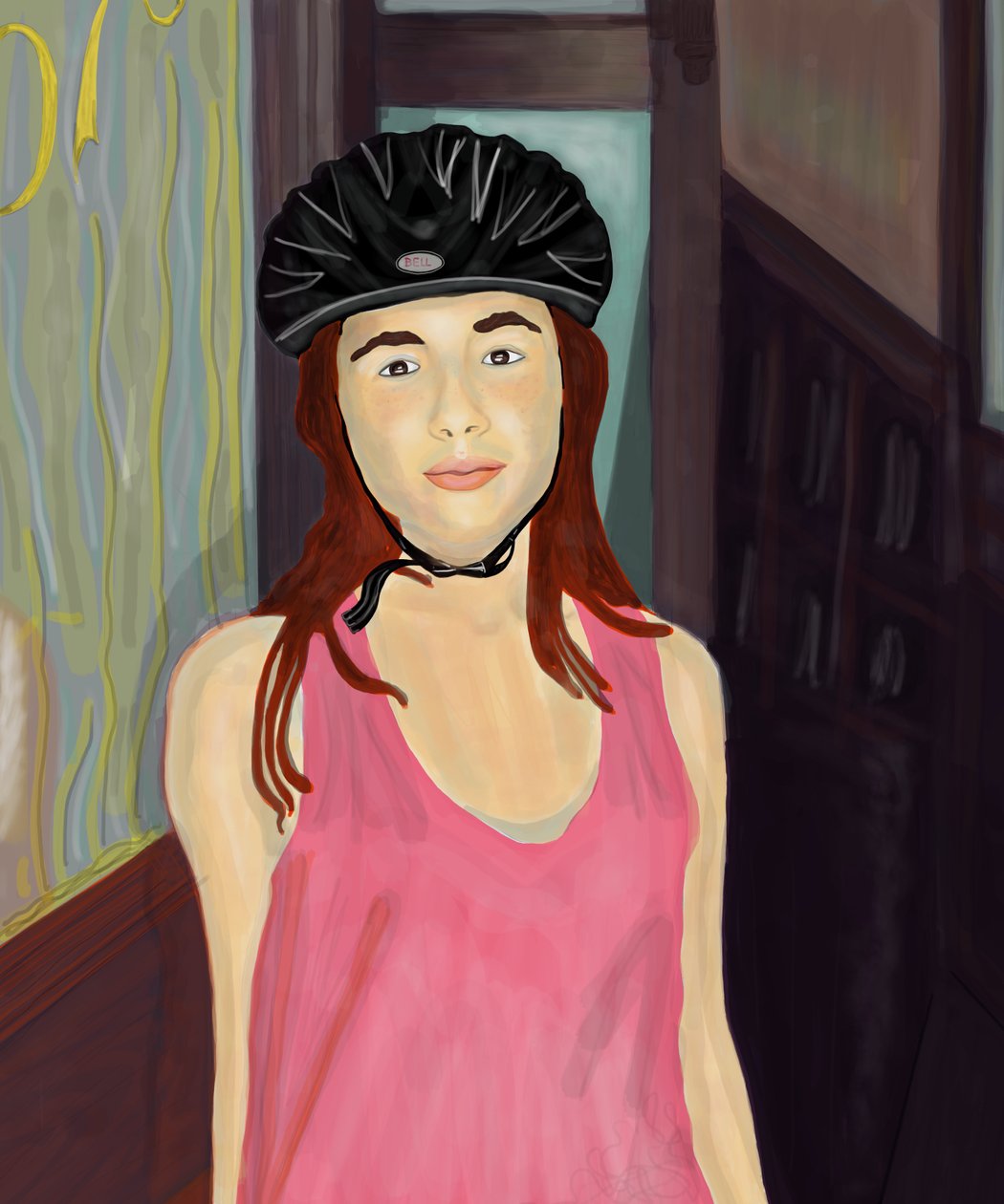 Ava en casco de bicicleta, Brooklyn (arte digital) de Evan Sklar