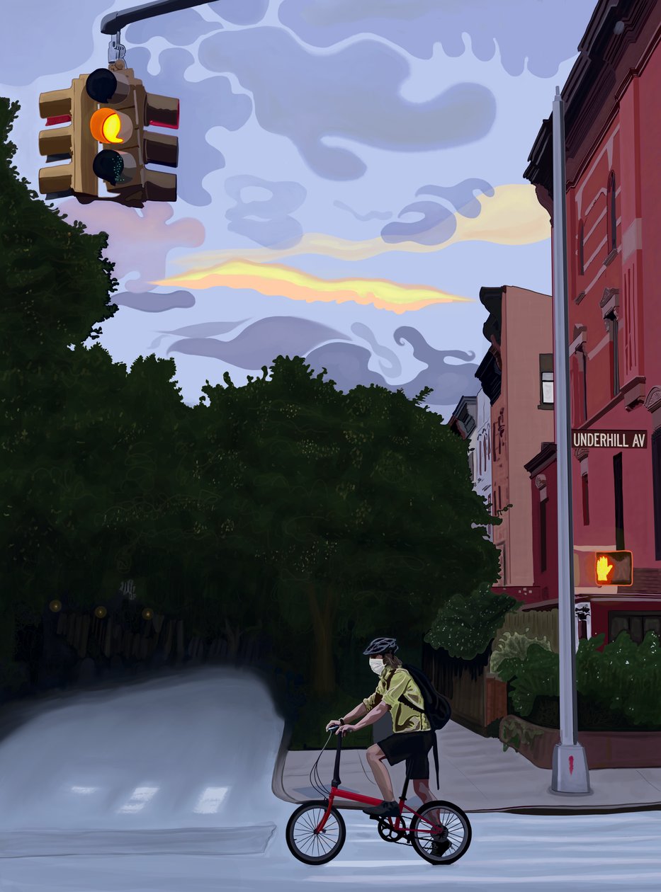 Ciclista en Underhill Avenue, Brooklyn (arte digital) de Evan Sklar