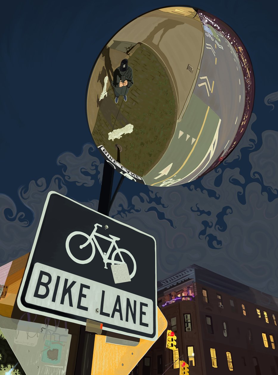 Señal de carril bici, Prospect Park (arte digital) de Evan Sklar