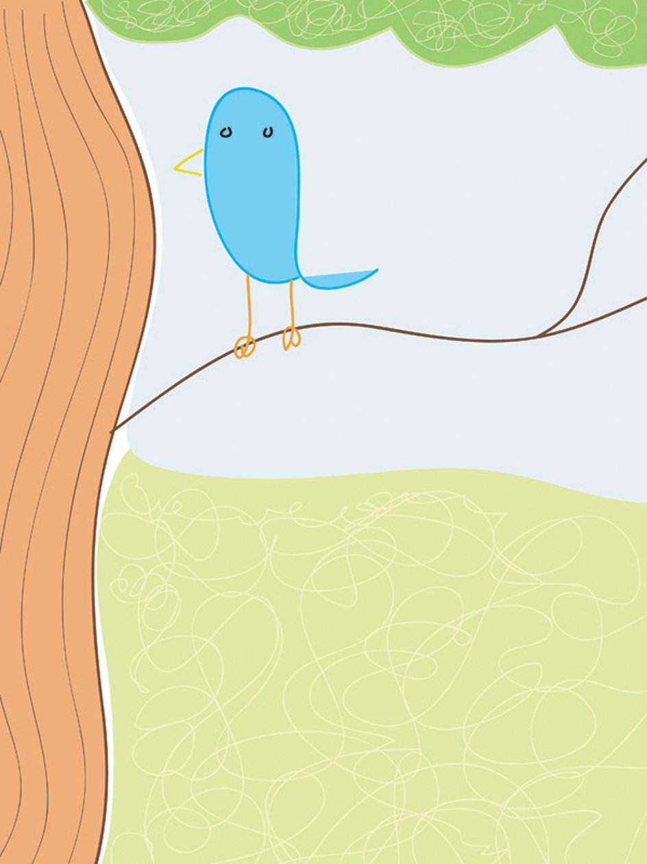 Pájaro azul en rama delgada, 2015 (dibujado a mano en un iPad con un lápiz de Apple) de Evan Sklar