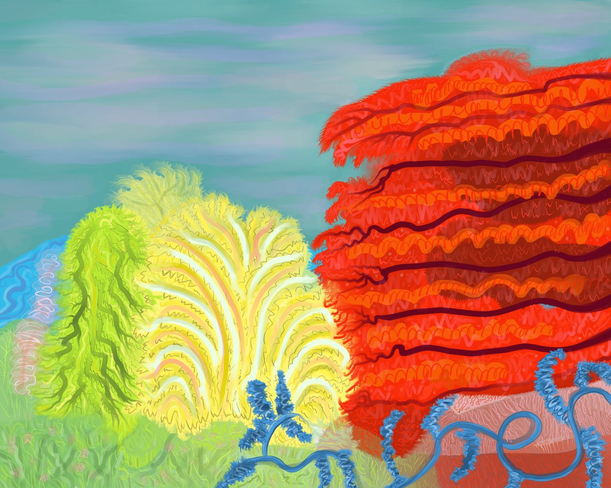 Jardín botánico y árboles (arte digital) de Evan Sklar