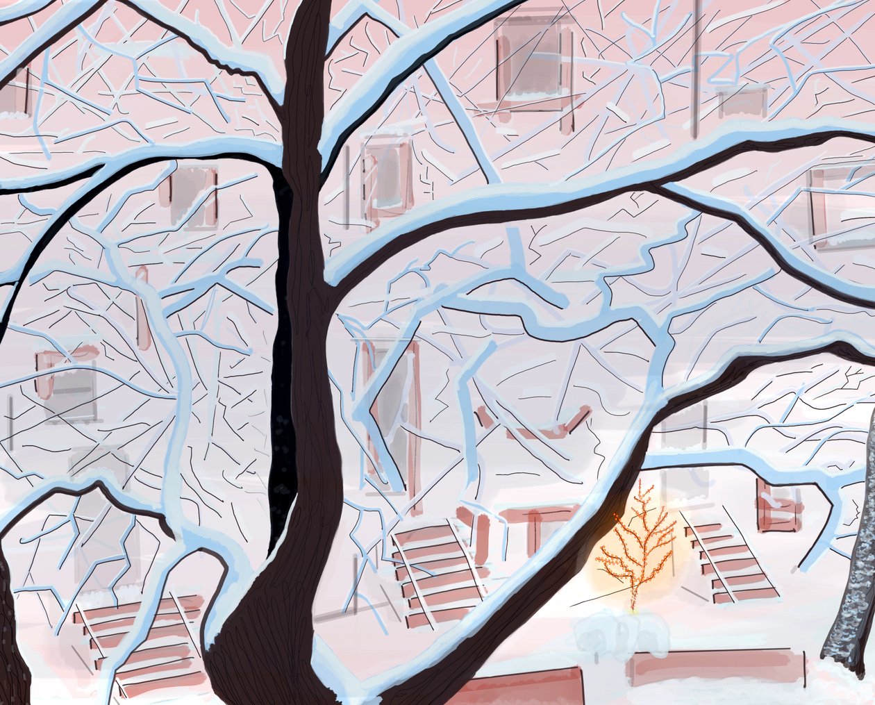 Brownstones In Snow , Brooklyn (arte digital) de Evan Sklar