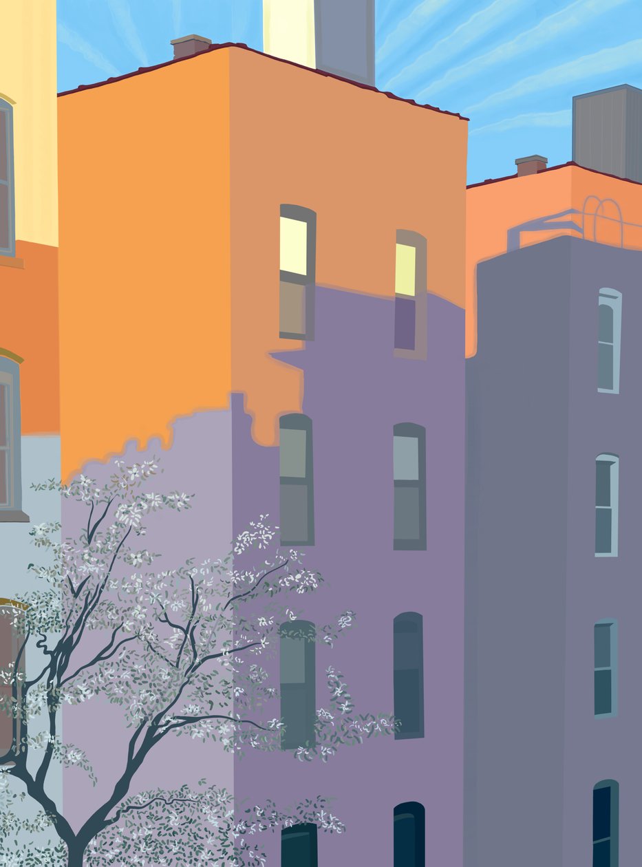 Sombras sobre edificios (arte digital) de Evan Sklar