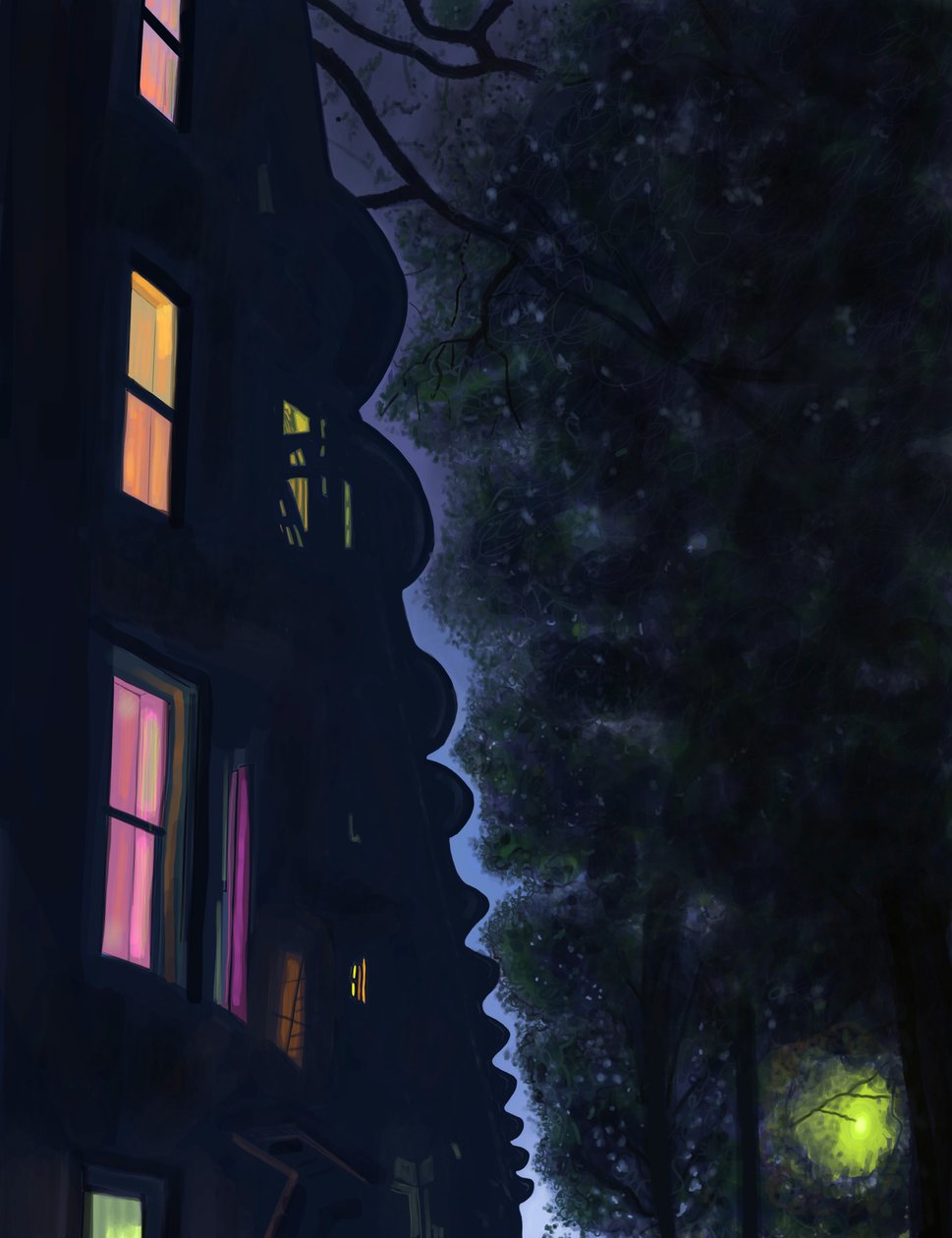 Edificios de noche, Brooklyn (arte digital) de Evan Sklar