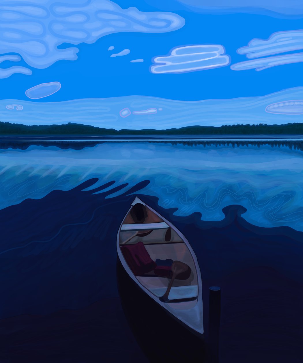 Canoa en el lago Maine al atardecer (arte digital) de Evan Sklar