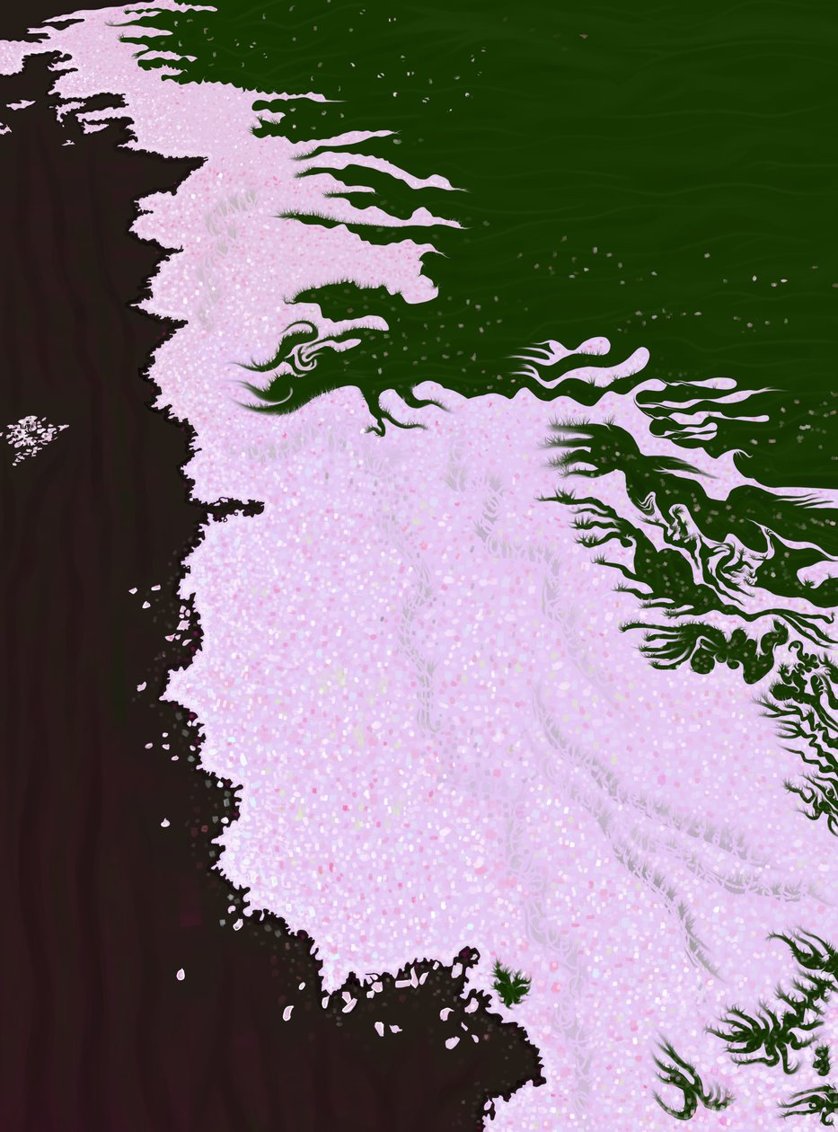 Pétalos de cerezo en flor en el suelo (arte digital) de Evan Sklar