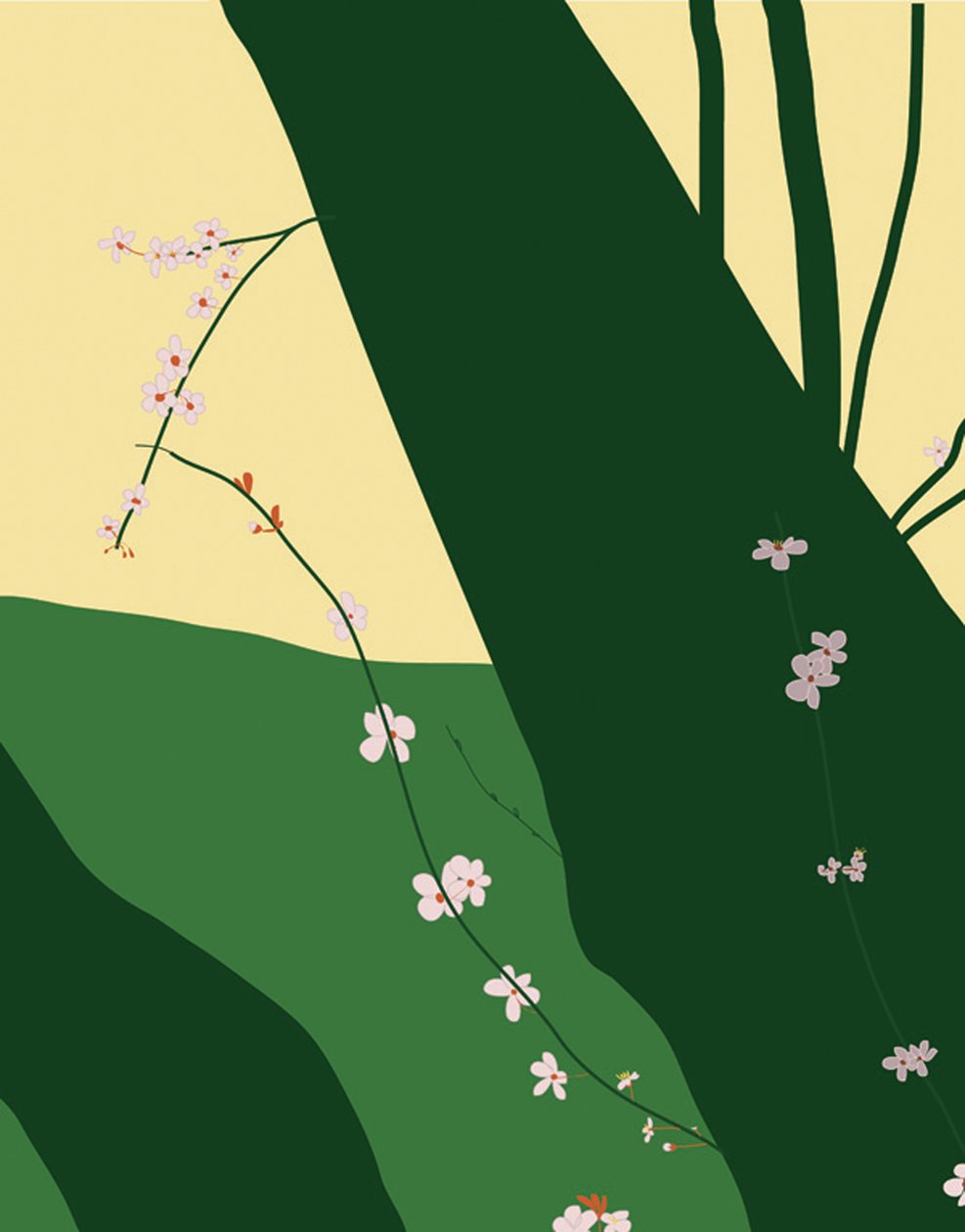 Cerezos en flor, 2015 (dibujado a mano en un iPad con un lápiz Apple) de Evan Sklar